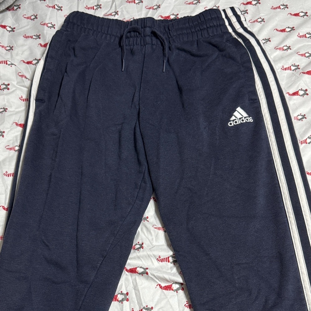 Adidas Kids Dark Blue Joggers with White Stripes